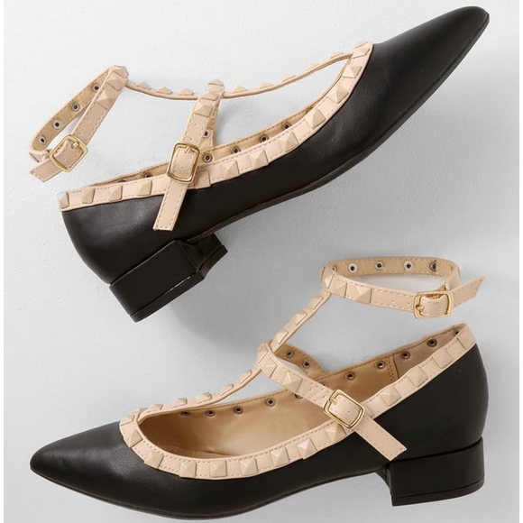 Lulus Audra Black Strappy Studded Low Pointed Toe Heels - Picture 2 of 10